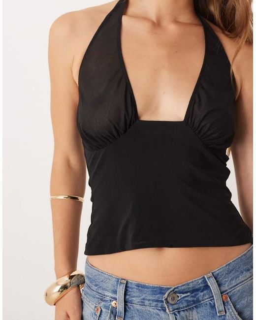 ASOS Black Mesh Mix Halter Top