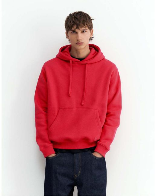 Felpa Con Cappuccio Basic Rossa di Pull&Bear in Red da Uomo