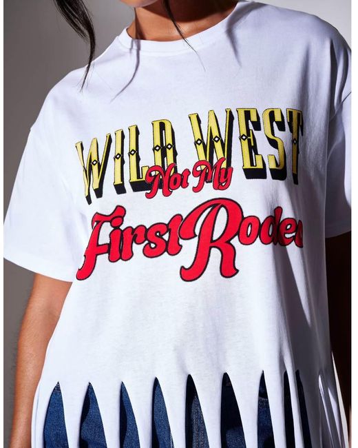 South Beach Blue Wild West Printed Fringe Oversized T-Shirt