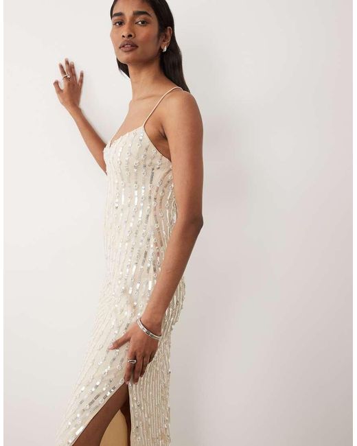 Miss Selfridge Natural Pearl And Sequin Embellished Midi Dress