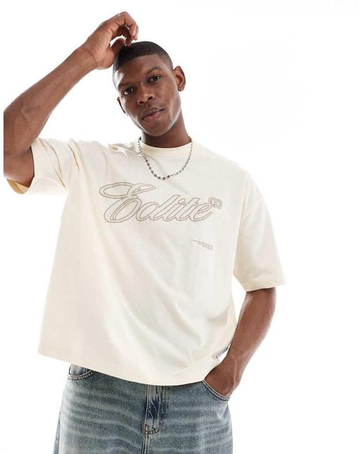 Camiseta Amarillo Pastel De Corte Cuadrado Extragrande Con Aplicación Gráfica De -Blanco ASOS de hombre de color White