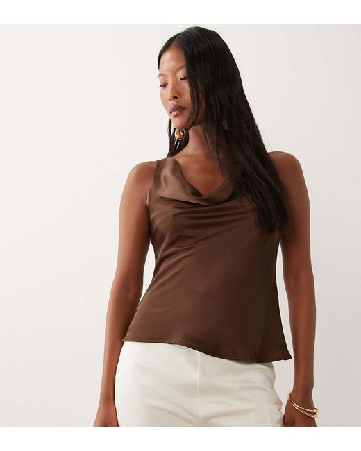 New Look Brown Satin Cowl Neck Top