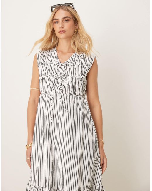 Y.A.S Natural Sleeveless Plunge Poplin Midi Dress