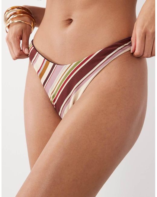 ASOS Brown Susie Sue Stripe Reversible Ibiza High Leg Cheeky Bikini Bottom
