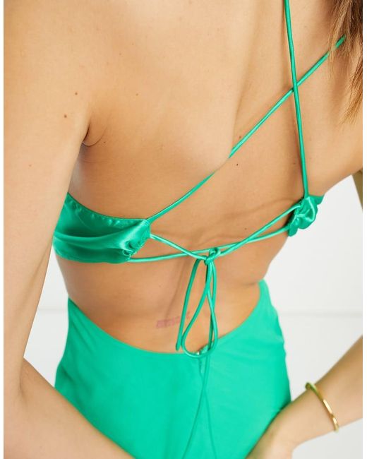 ASOS Green Us Exclusive Satin Mix Cami Cut Out Waist Maxi Dress With Cross Strap Detail