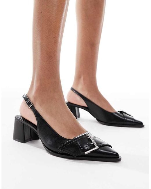 Stradivarius Black Slingback Heeled Shoe With Buckle Detail And