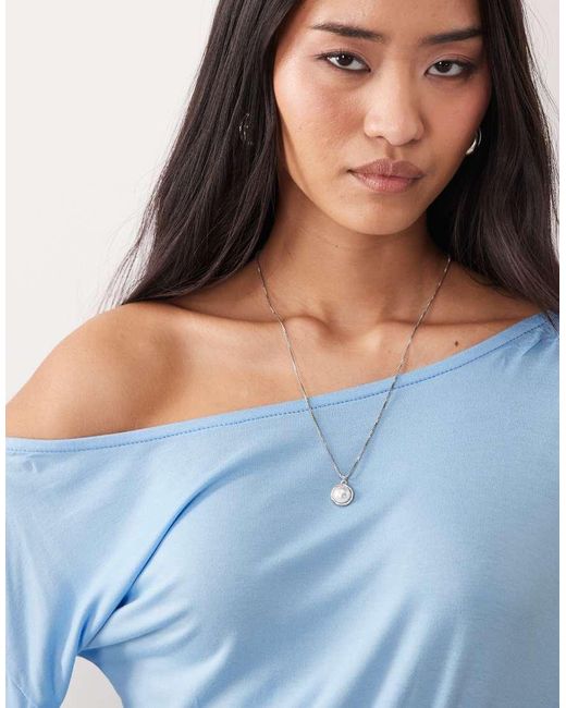 ASOS Blue Fallen Shoulder Cinched Waist Top