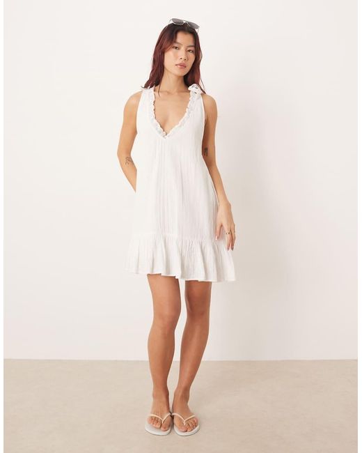 esmé studios White Esmee Mini Beach Dress With Ruffle Trim Neckline