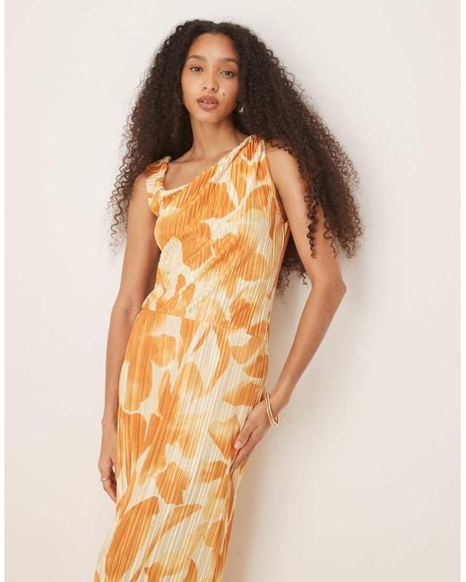 ASOS Natural Plisse Fallen Shoulder Midi Dress