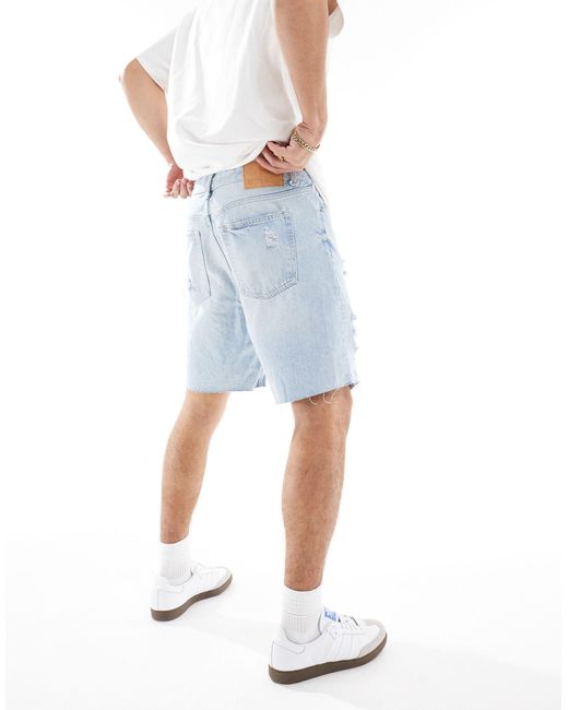 Bershka – zerrissene jeans-shorts in Blue für Herren