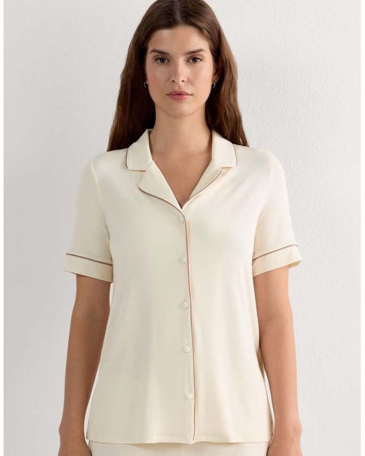 Intimissimi Natural Short-Sleeved Button-Down Modal Top