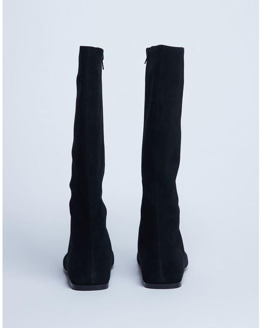 TOPSHOP Black Tess Real Suede Knee High Flat Boot
