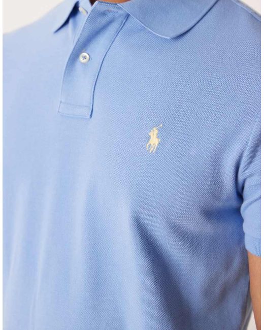 Polo Ralph Lauren Blue Icon Logo Custom Slim Fit Pique Polo for men