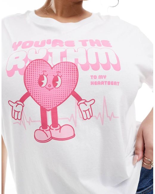 ONLY White Oversized T-shirt With Heart Graphic