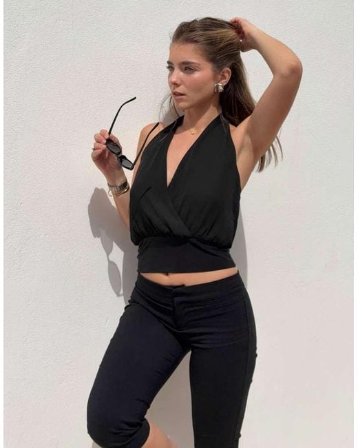 Bershka Black Crossover Halter Top