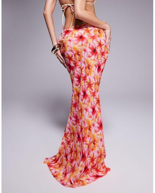 Candypants Pink Floral Abstract Print Polygeorgette Maxi Beach Skirt