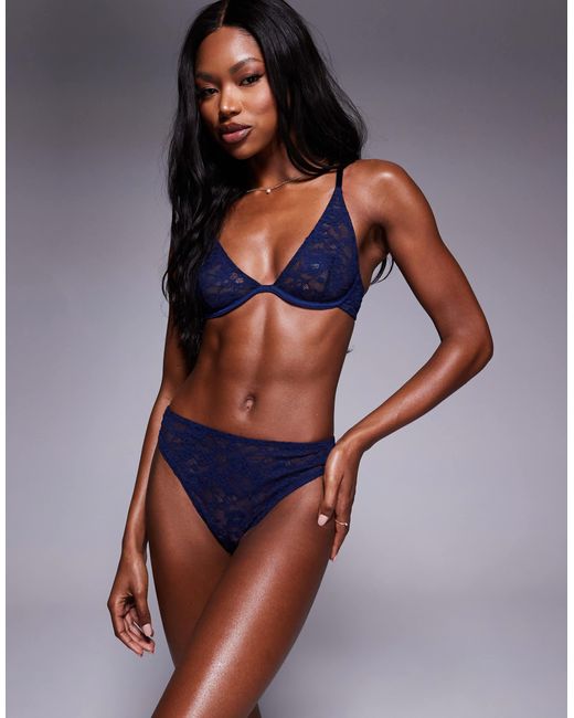ASOS Blue Mila Lace High Waist Thong