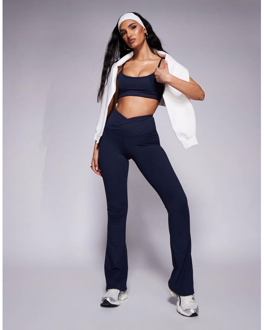 4505 Blue Icon Soft Touch Wrap Waist Slim Kick Yoga Legging