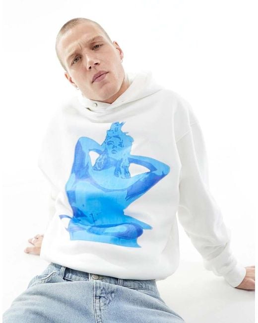 Criminal Damage Blue Hoodie With Graphic Large Front Print for men