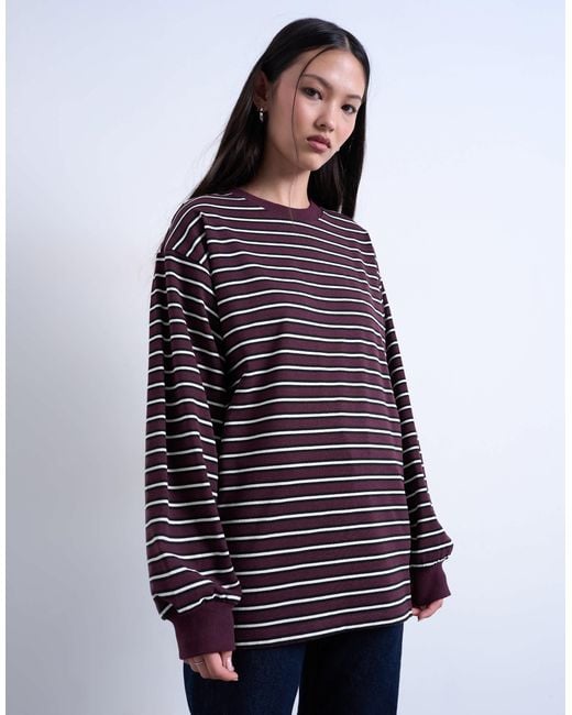 TOPSHOP Red Stripe Long Sleeve Slouchy Skater Tee