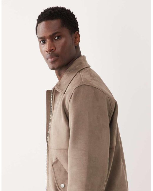 Abercrombie & Fitch Brown Vegan Suede Bomber Jacket With Collar for men