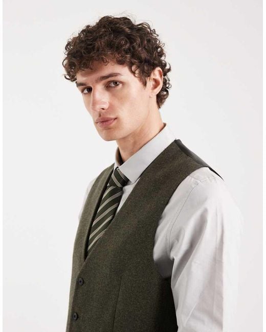 ASOS Green Wool Mix Slim Suit Waistcoat for men