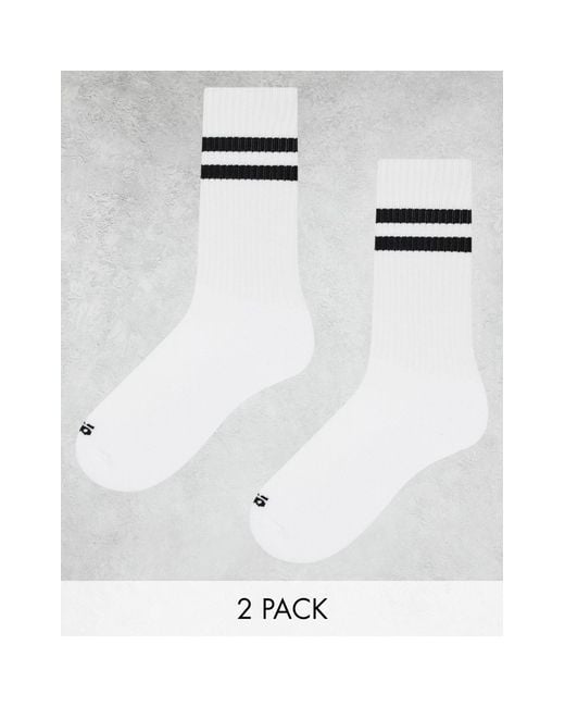 ASOS 4505 White 3 Pack 2 Stripe Anti Bacterial Crew Socks