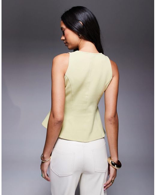 ASOS Natural Ponte Cinch Waist Square Neck Button Down Top
