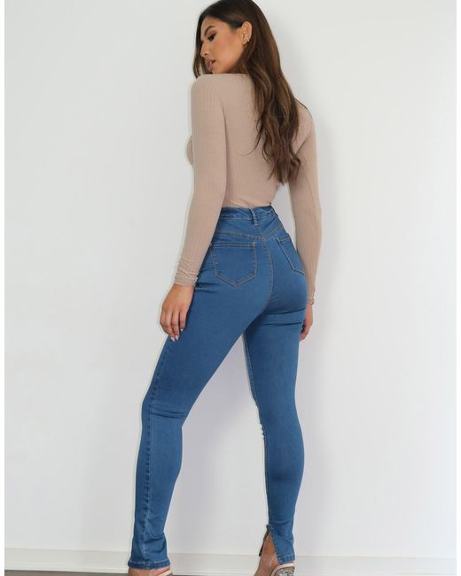 Missguided – vice – enge jeans mit schlitz am saum in Blau | Lyst DE