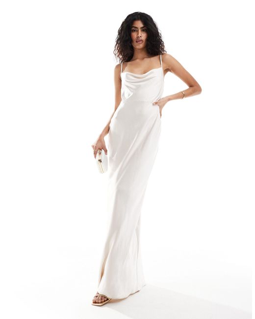 Pretty Lavish White Bridesmaid Keisha Cowl Neck Satin Maxi Dress