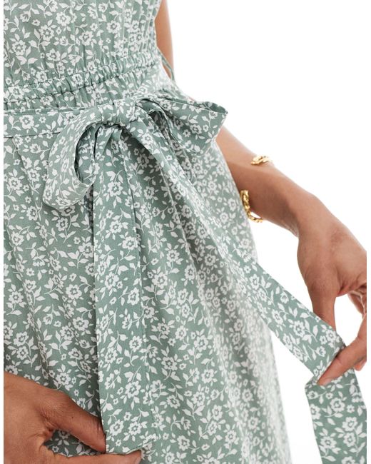 Vero Moda Green V Neck Maxi Dress With Tie Waist