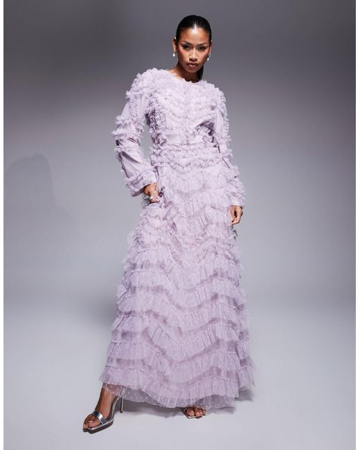 Maryisa - robe longue à volants avec manches longues - lilas Beauut en coloris Purple