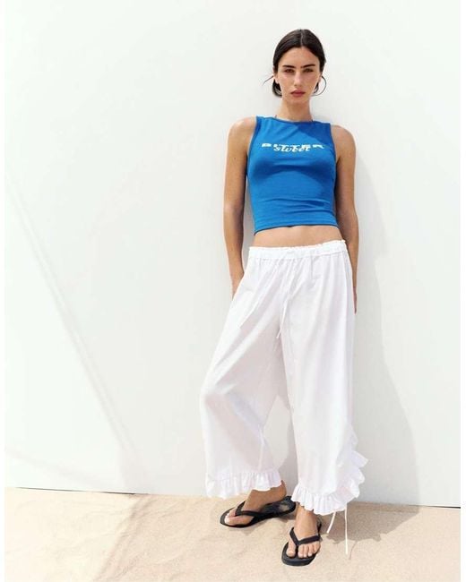 Pull&Bear Blue Text Tank Top