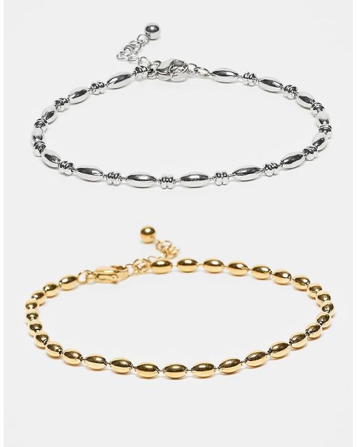 ASOS Multicolor Waterproof Stainless Steel 2 Pack Puffed Ball Chain Bracelet for men