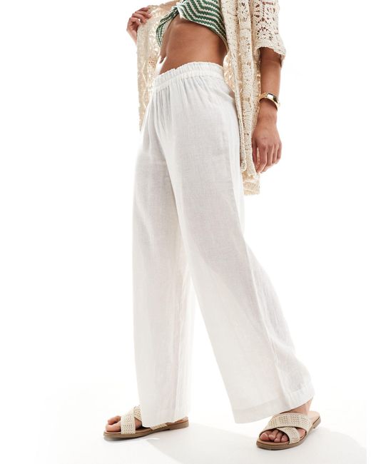 Pantalon large en lin mélangé - blanc ONLY en coloris White