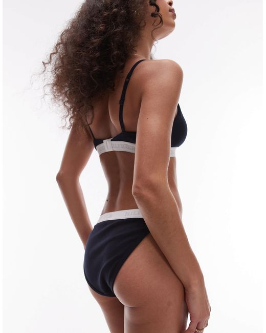 Tommy Hilfiger Brown Tanga Thong With White Logo Taping