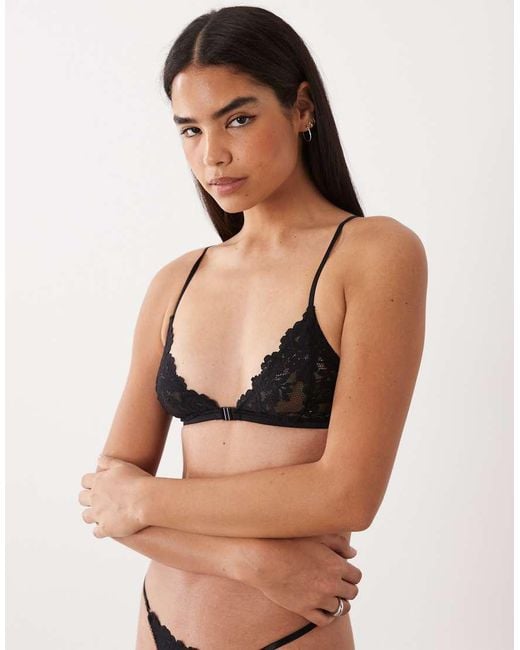 ASOS Black Ruby Lace Triangle Bra With Front Closure And Cross Back Detailing