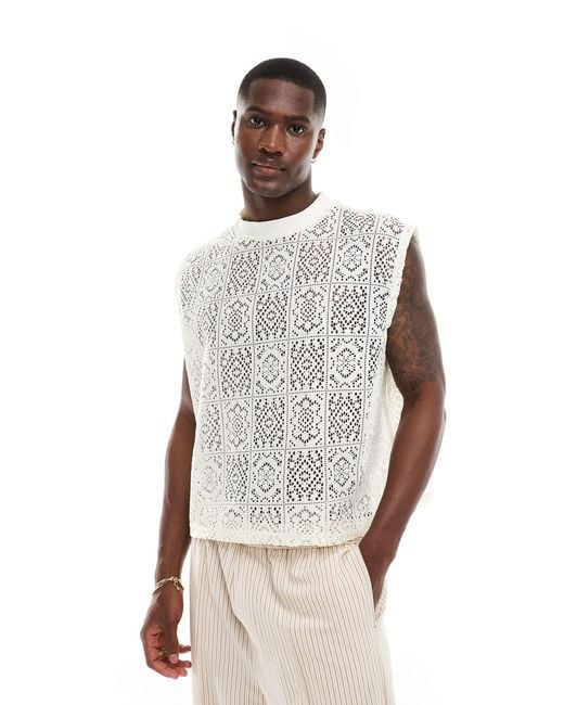 ASOS White Relaxed Crochet Tank for men