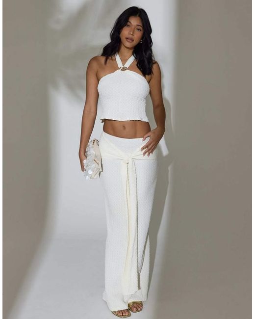 South Beach Gray Textured Sash Tie Maxi Skirt