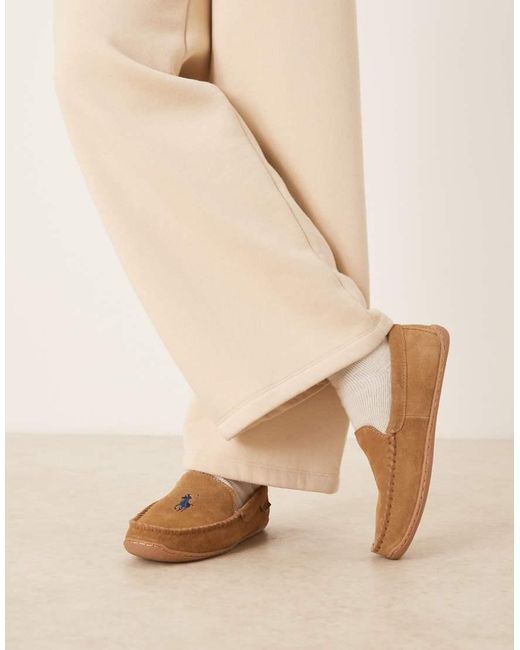 Polo Ralph Lauren Natural Brenan Suede Slipper With Icon Logo for men