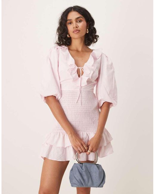 Collective The Label Pink Shirred Frilly Mini Dress