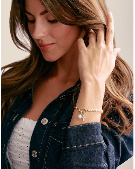 Thomas Sabo Metallic Charm Bracelet Paperclip An Pearls With Connect Link -plated