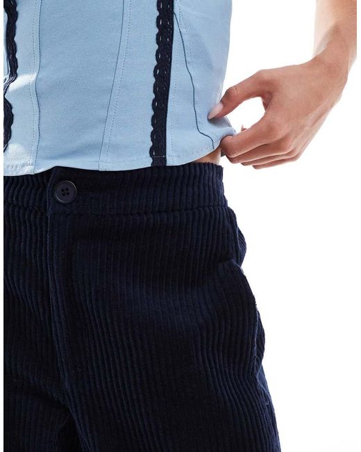 ASOS Blue Asos Design Petite Cord Barrel Trousers
