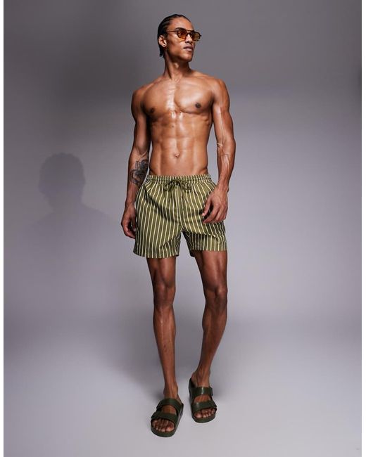 South Beach Green Stripe Swim Shorts for men