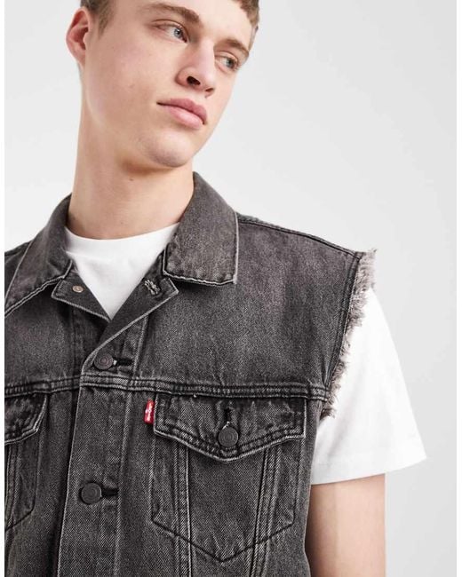 Levi's Gray Relaxed Denim Trucker Vest for men