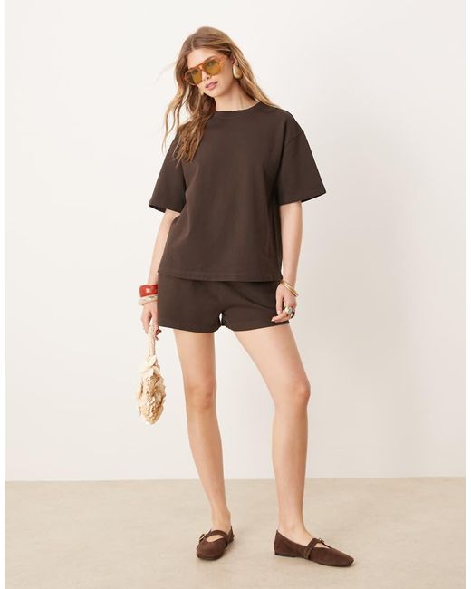 Camiseta Marrón De Corte Cuadrado De Tejido De Sudadera De (Parte De Un Conjunto) ASOS de color Brown