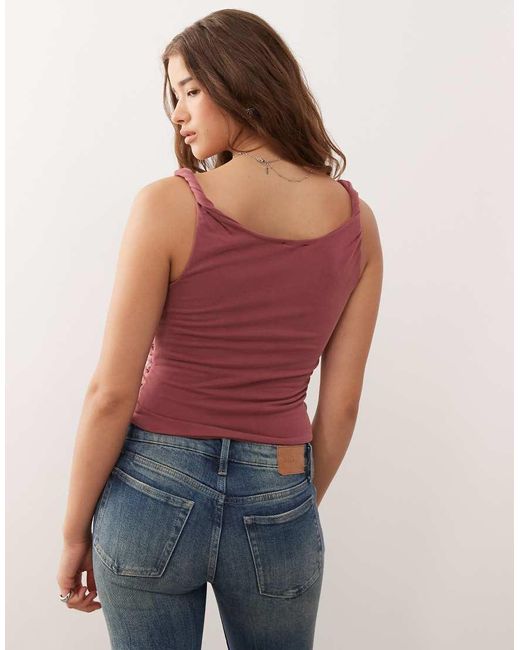 Collusion Red Twist Square Neck Top