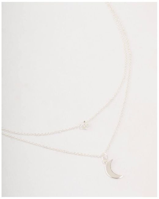 Lovisa White Sterling Double Drop Star Moon Pendant Necklace