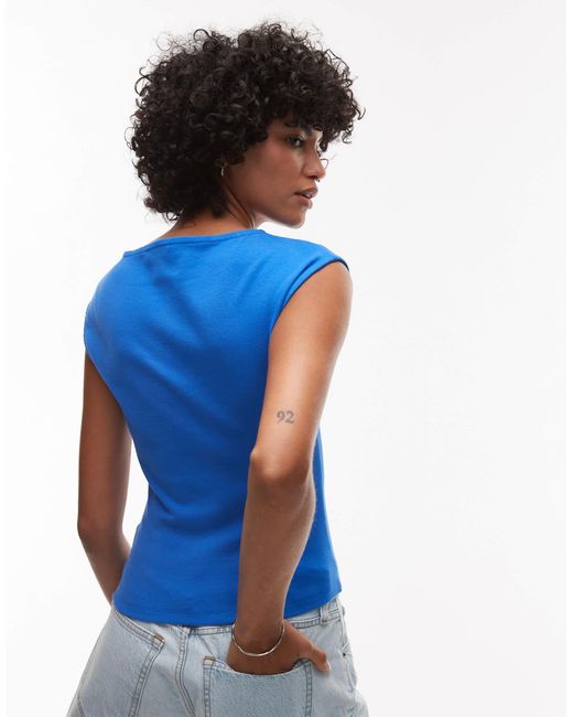 TOPSHOP Blue Jersey Slash Neck Top
