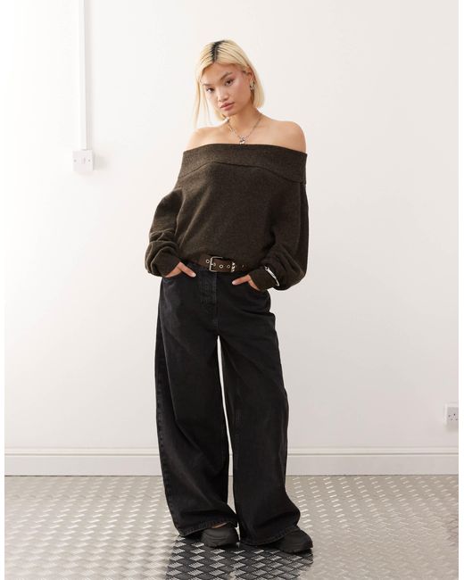 Weekday Black Slouchy Off Shoulder Bardot Jumper